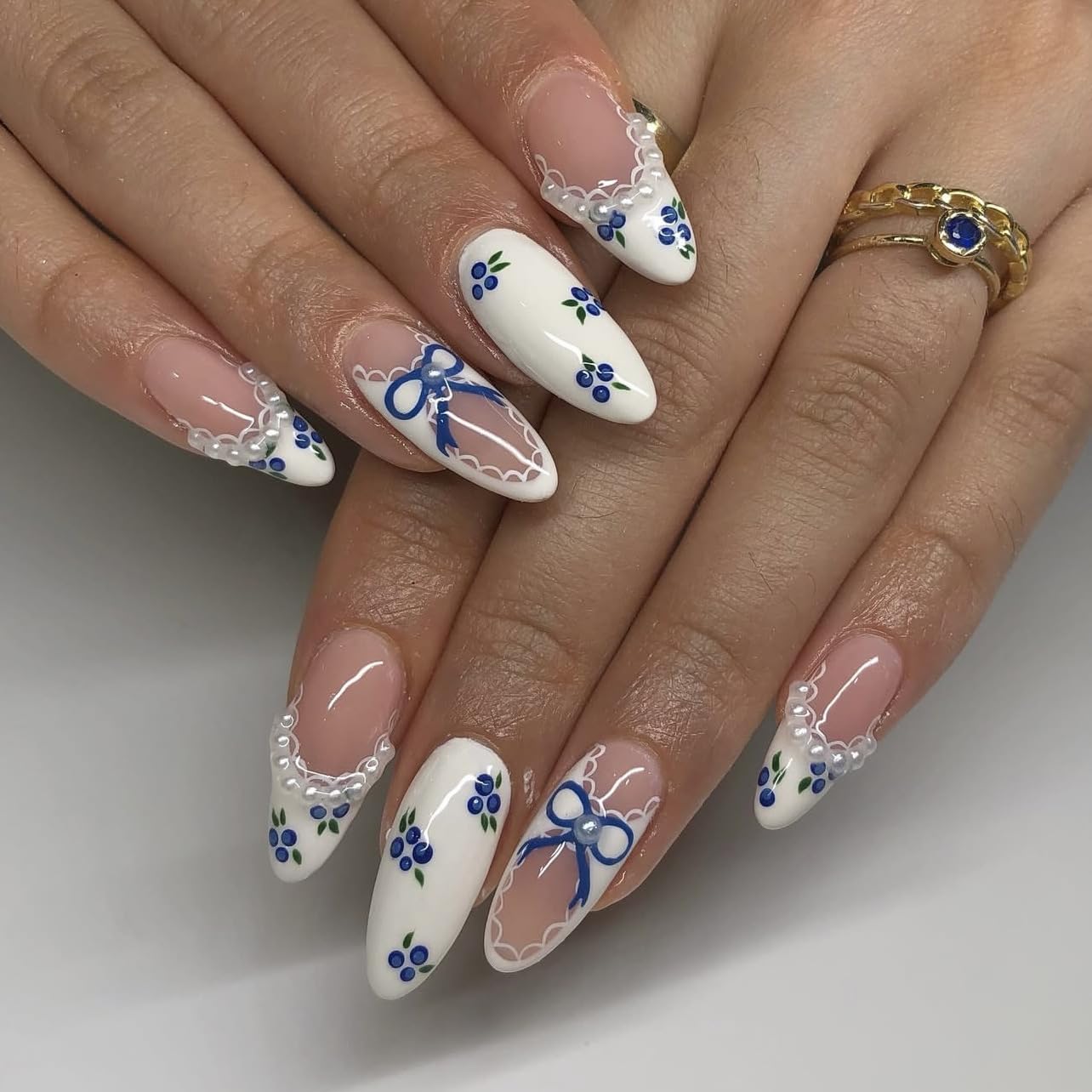 3D Pink Almond Press-On Nails – Medium French Tip Glossy Floral Fake Nails 2
