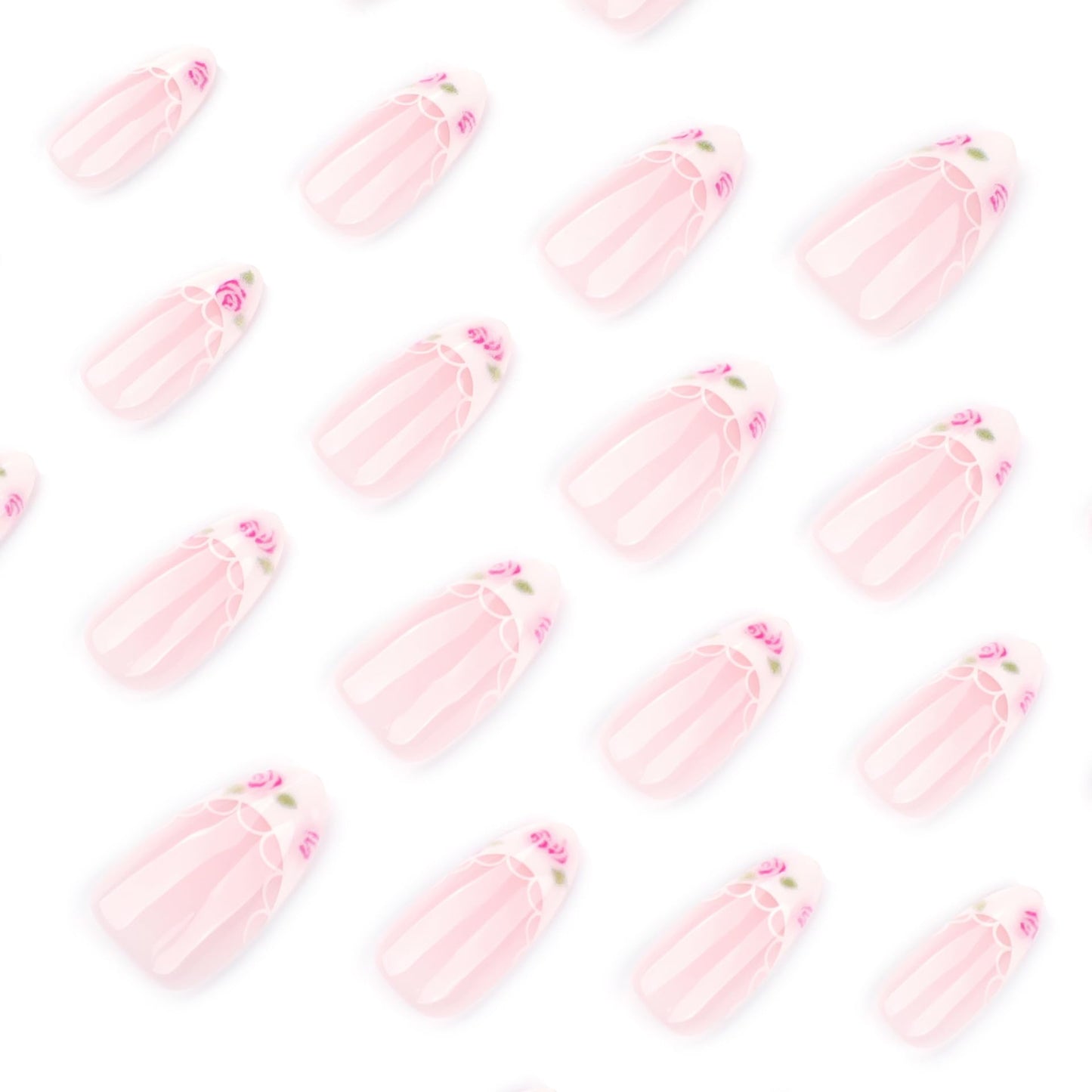 Square Press-On Nails – Purple Floral Medium Fake Nails, Glossy Full Cover 24PCS