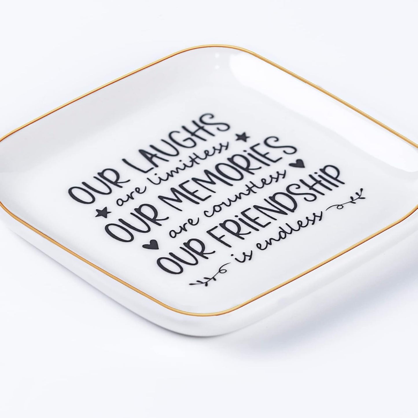 Friendship Gifts for Women Best Friend Jewelry Dish, Our Laughs Are Limitless, Our Memories Are Countless, Our Friendship Is Endless Unique Gifts for Women, Female Friend Birthday Christmas