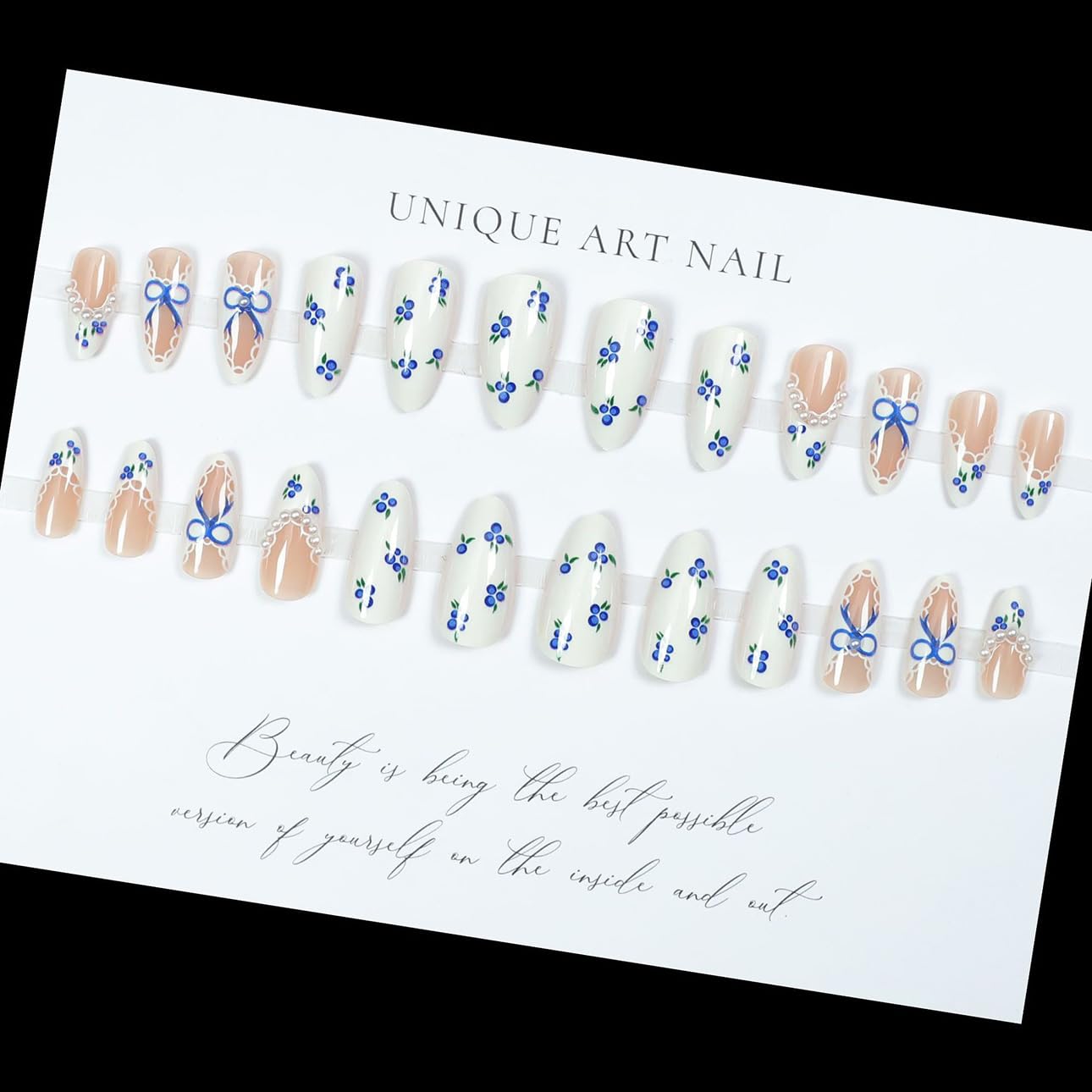 3D Pink Almond Press-On Nails – Medium French Tip Glossy Floral Fake Nails 2