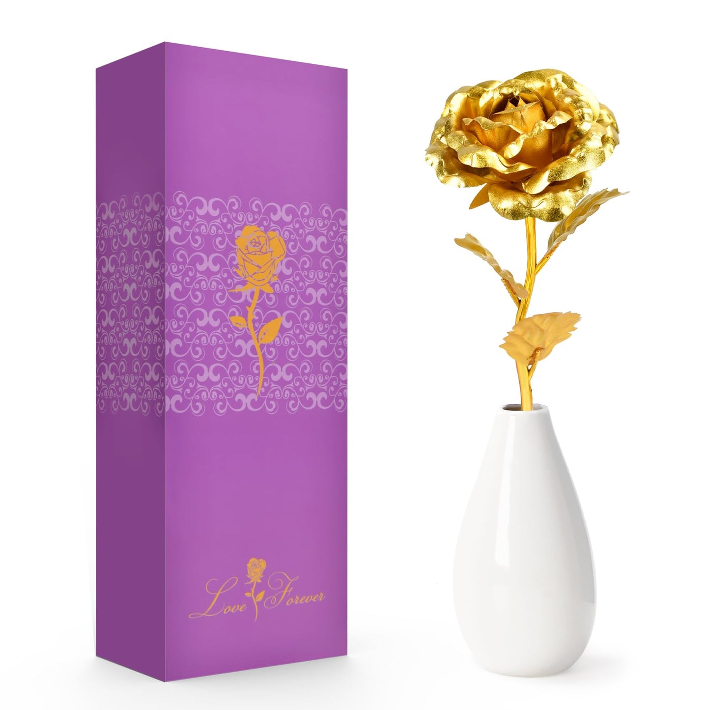 Artificial Rose Flower Gift with Vase – Elegant Decorative Gift for Mom, Wife or Her