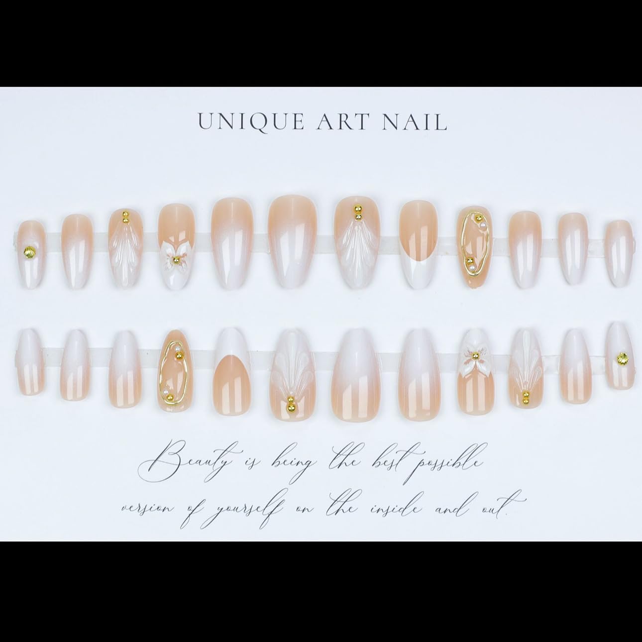 3D Pink Almond Press-On Nails – Medium French Tip Glossy Floral Fake Nails 2