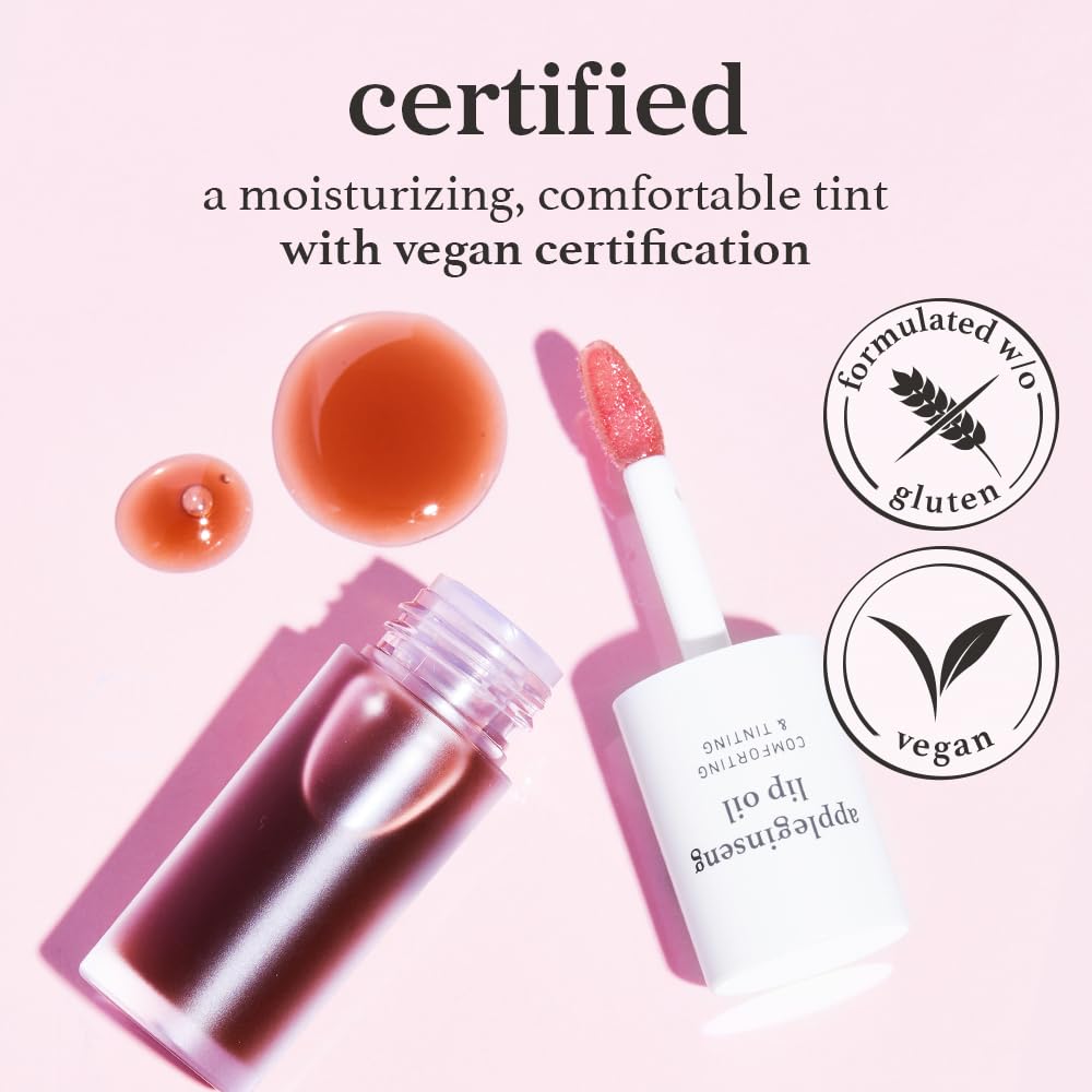 Korean Lip Oil - Appleginseng | Lip Stain, Gift, Long-Lasting, Moisturizing, Plumping, Revitalizing for Dry Lips, Waterproof, No Peel Off, Korean Lip Tint 0.12 Fl Oz
