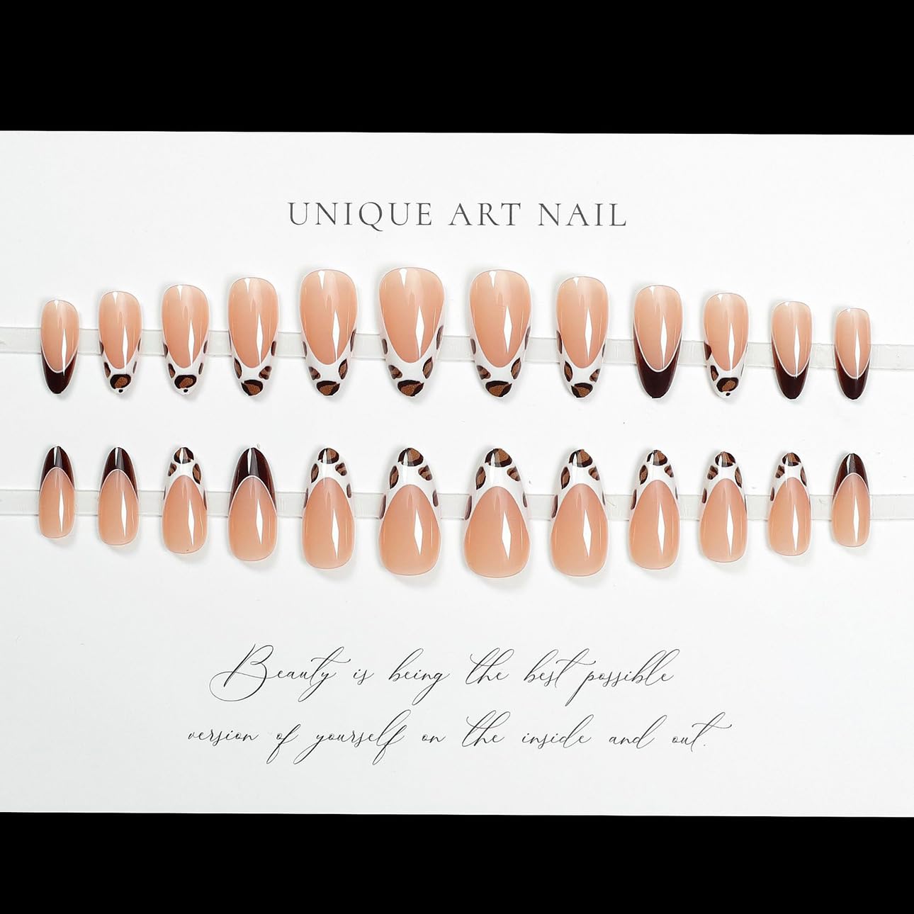 3D Pink Almond Press-On Nails – Medium French Tip Glossy Floral Fake Nails 2