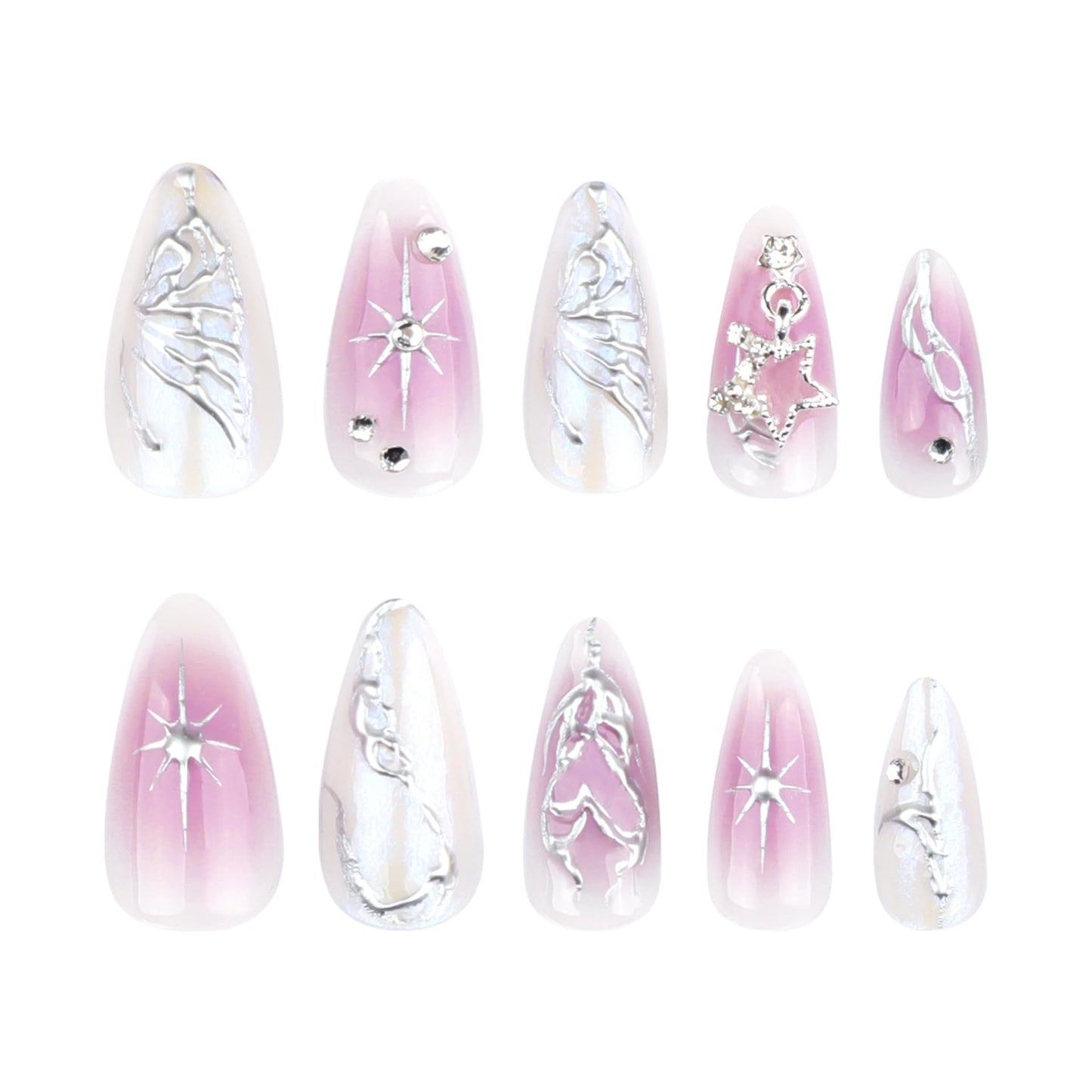 Square Press-On Nails – Purple Floral Medium Fake Nails, Glossy Full Cover 24PCS