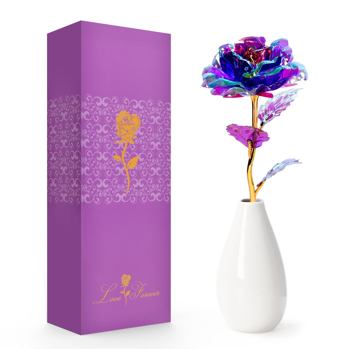 Artificial Rose Flower Gift with Vase – Elegant Decorative Gift for Mom, Wife or Her