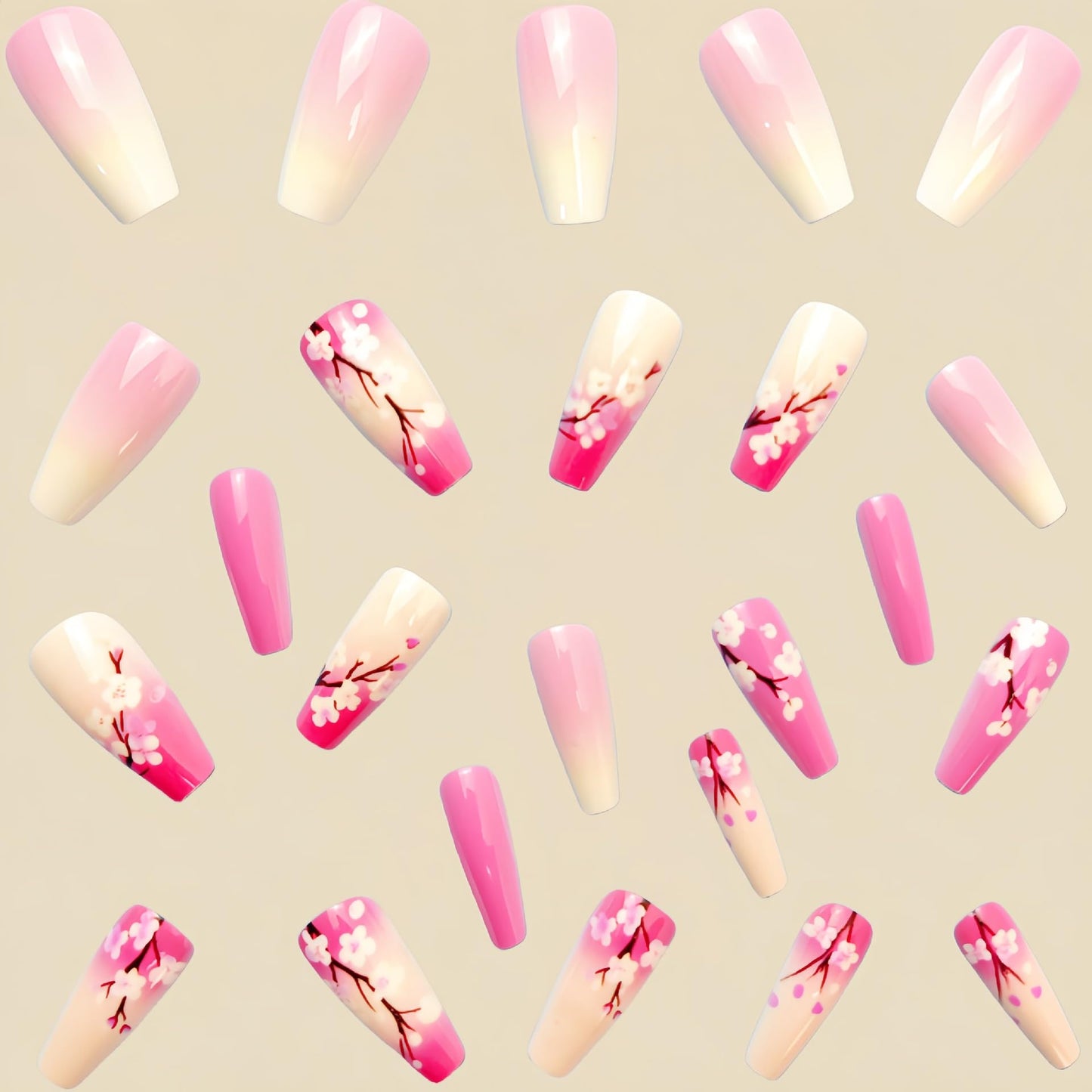 Square Press-On Nails – Purple Floral Medium Fake Nails, Glossy Full Cover 24PCS