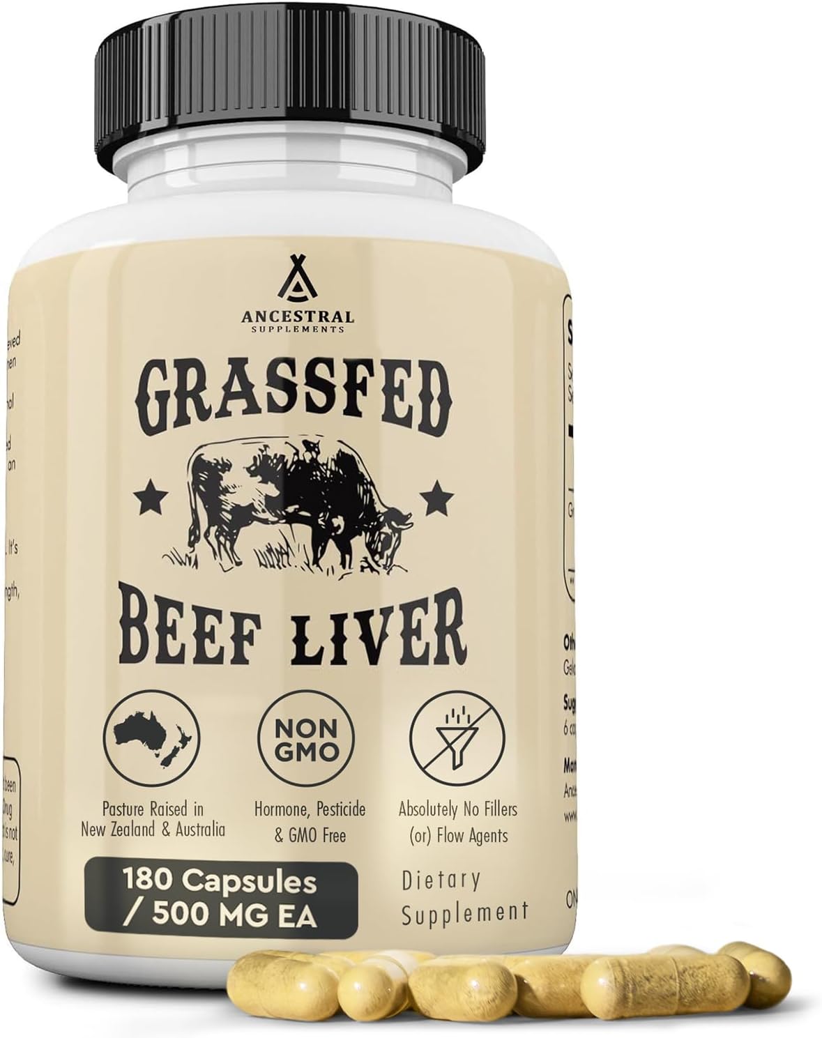 Grass Fed Beef Liver 180 Capsules, Supports Energy Production, Detoxification, Digestion, Immunity and Full Body Wellness, Non-Gmo, Freeze Dried Liver Health Supplement