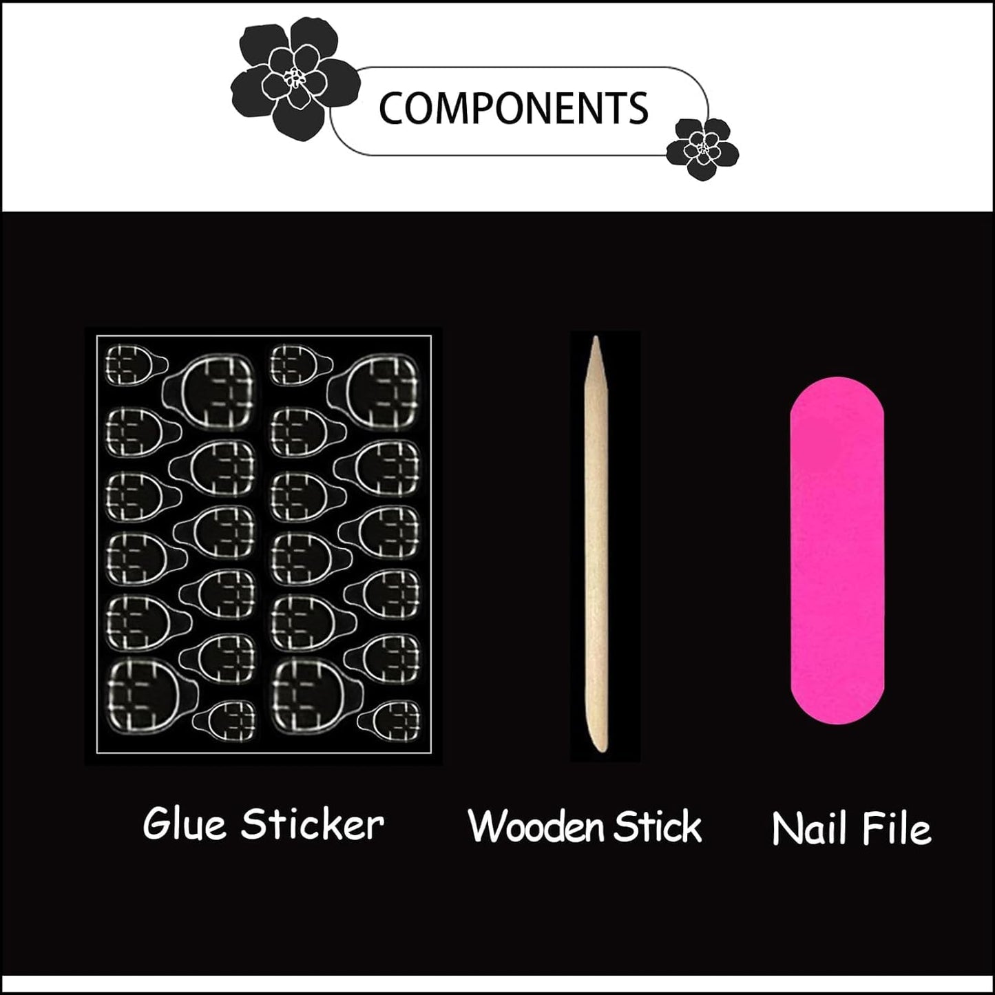 Square Press-On Nails – Purple Floral Medium Fake Nails, Glossy Full Cover 24PCS