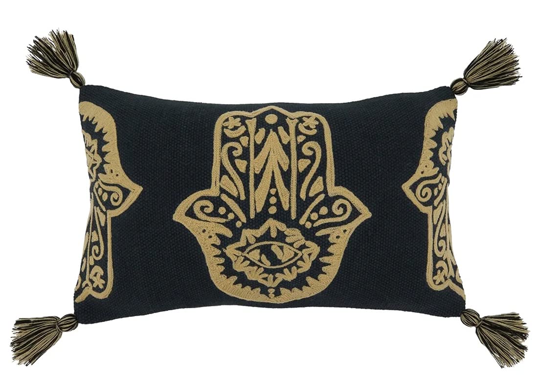 Fennco Styles Hamsa Hand Embroidered Tassel Pillow, 20 x 20