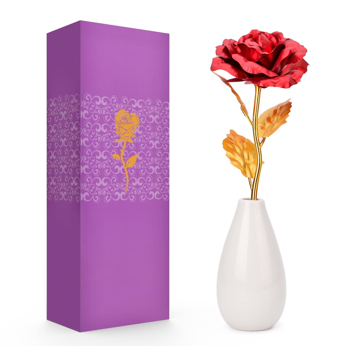 Artificial Rose Flower Gift with Vase – Elegant Decorative Gift for Mom, Wife or Her