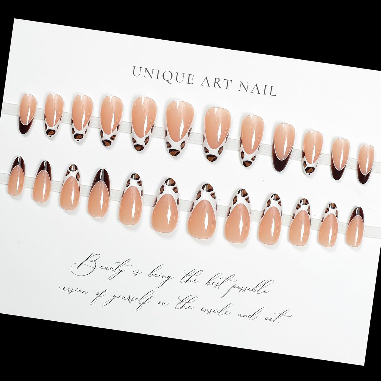 3D Pink Almond Press-On Nails – Medium French Tip Glossy Floral Fake Nails 2