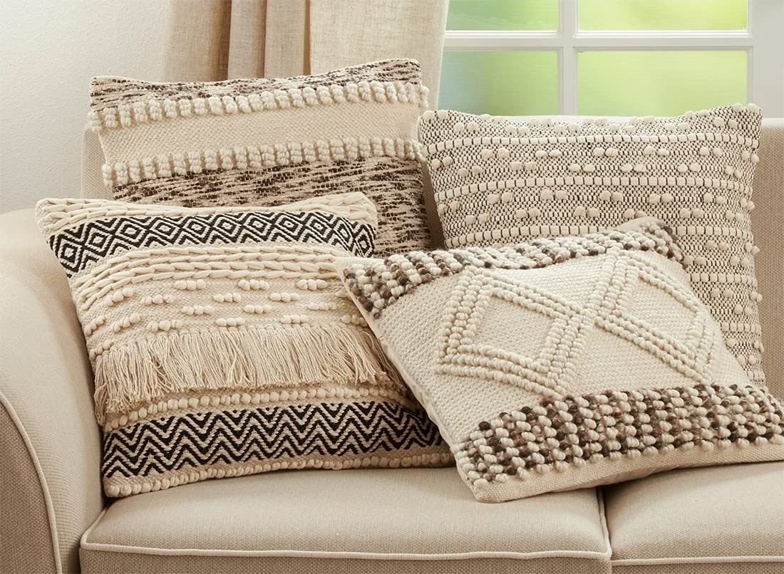 Fennco Styles Ivory Woven Textured Pillow Cover, 18 x 18