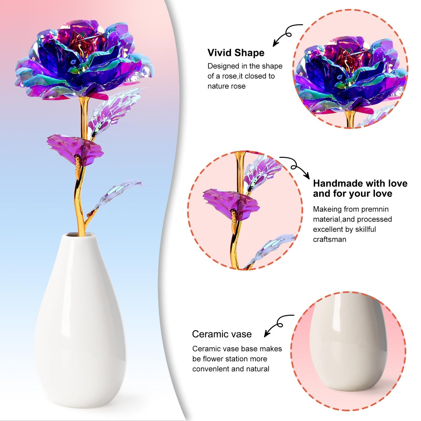Artificial Rose Flower Gift with Vase – Elegant Decorative Gift for Mom, Wife or Her