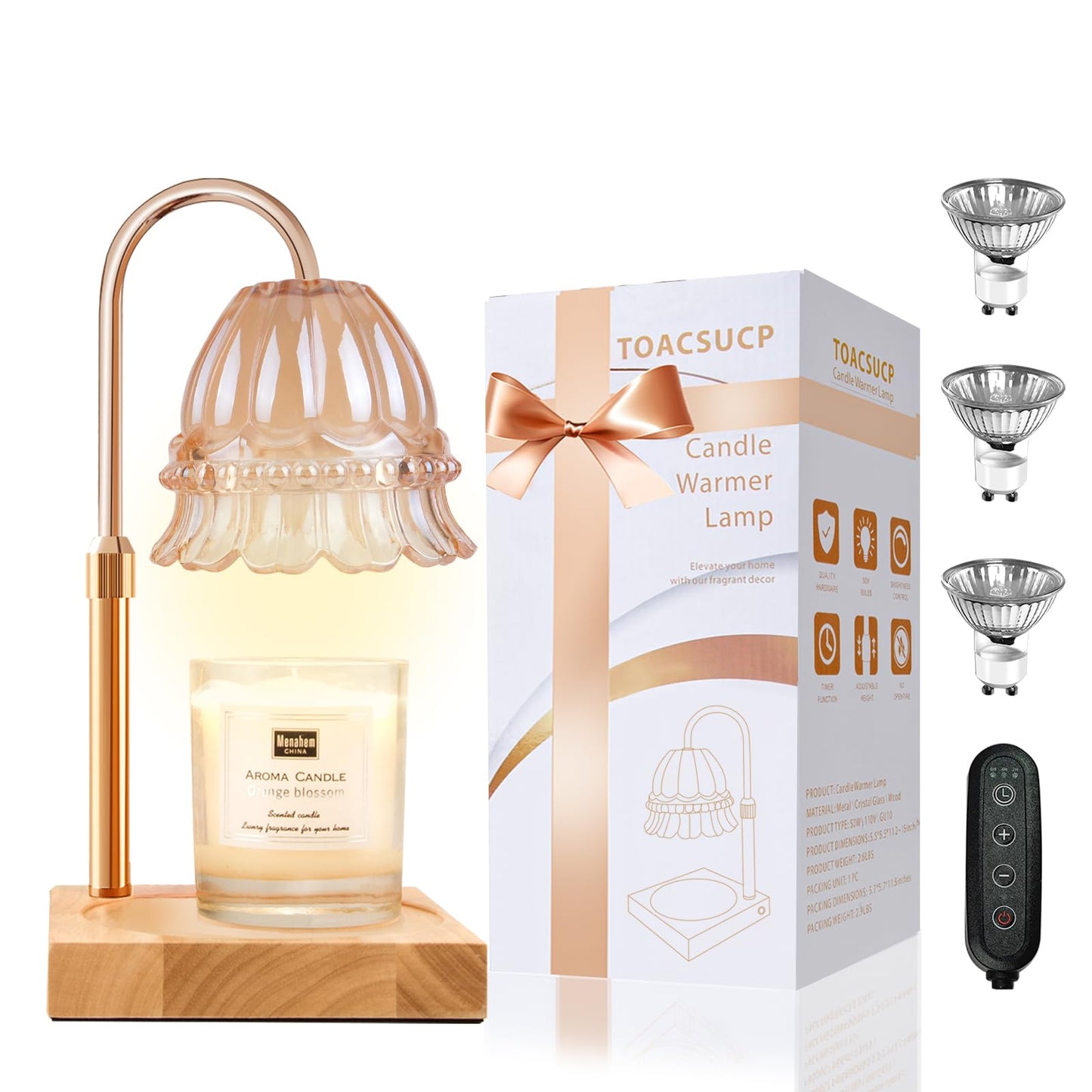 Candle Warmer Lamp with Timer – Dimmable Adjustable Height Candle Melter with Bulbs