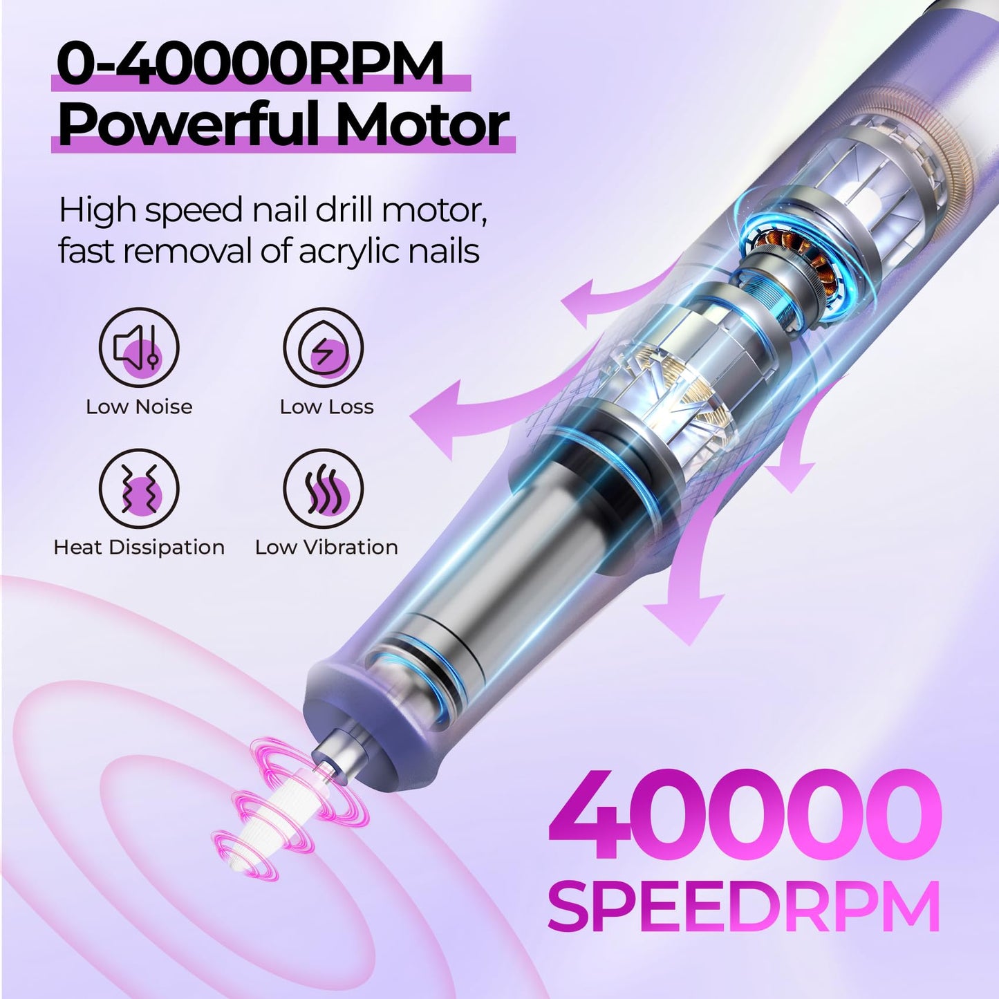 40000RPM Electric Nail Drill Kit – Professional Nail File Machine with LCD Display
