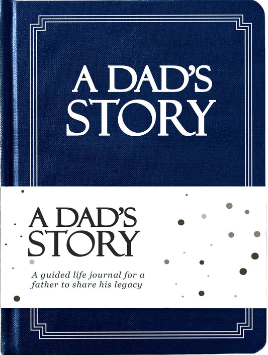 Book titled 'A Dad's Story' with a blue and white cover