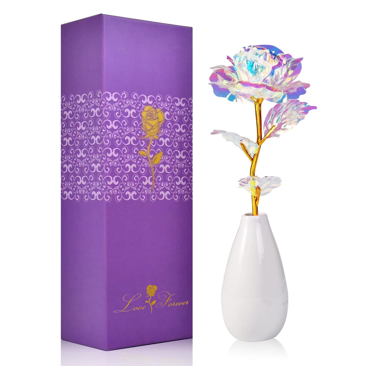 Artificial Rose Flower Gift with Vase – Elegant Decorative Gift for Mom, Wife or Her