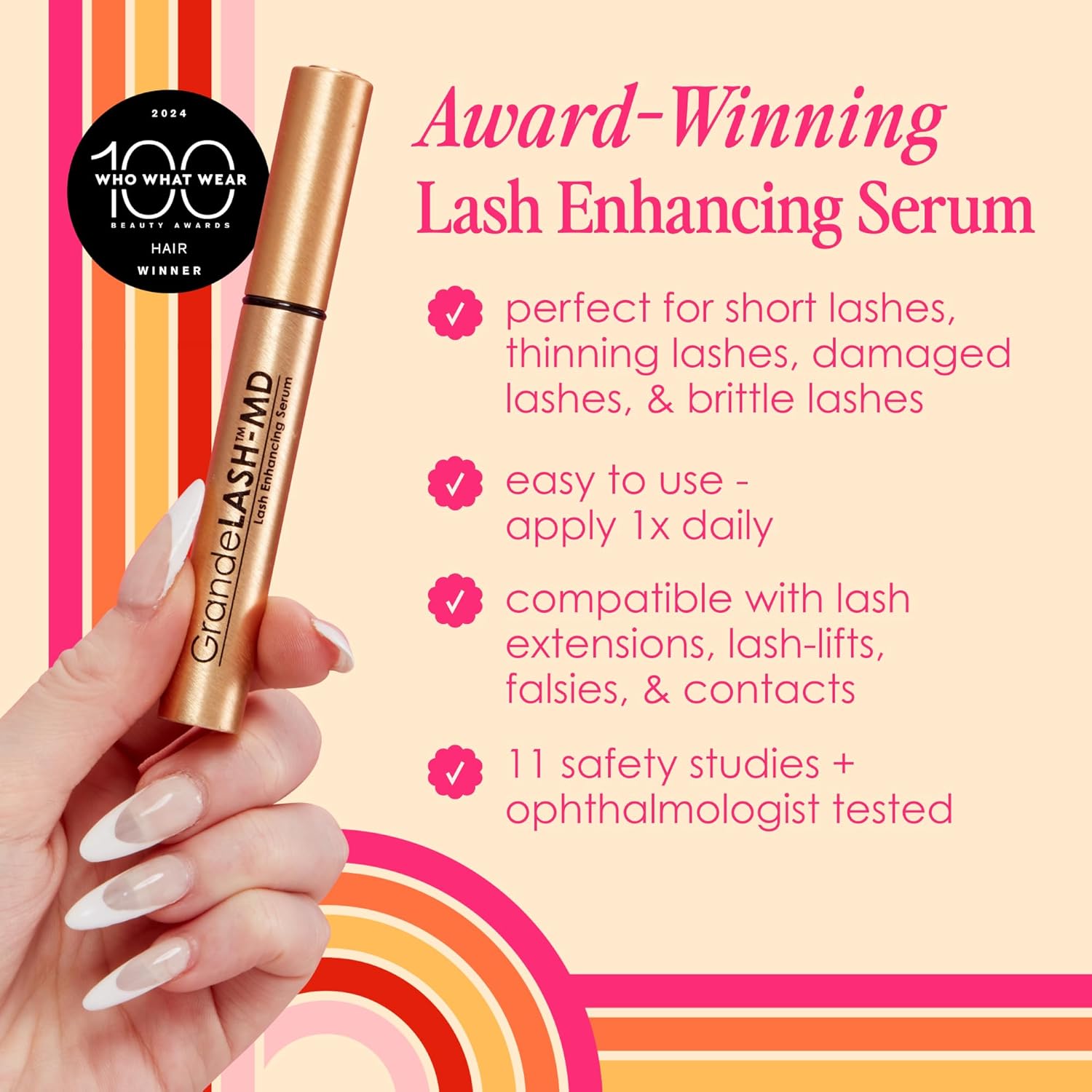 Grandelash-Md Lash Enhancing Serum - Peptide & Vitamin Infused Formula for Longer, Thicker, Fuller Looking Lashes - Ophthalmologist Tested, Cruelty-Free