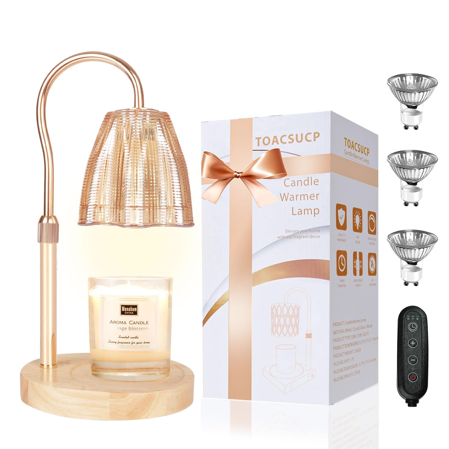 Candle Warmer Lamp with Timer – Dimmable Adjustable Height Candle Melter with Bulbs