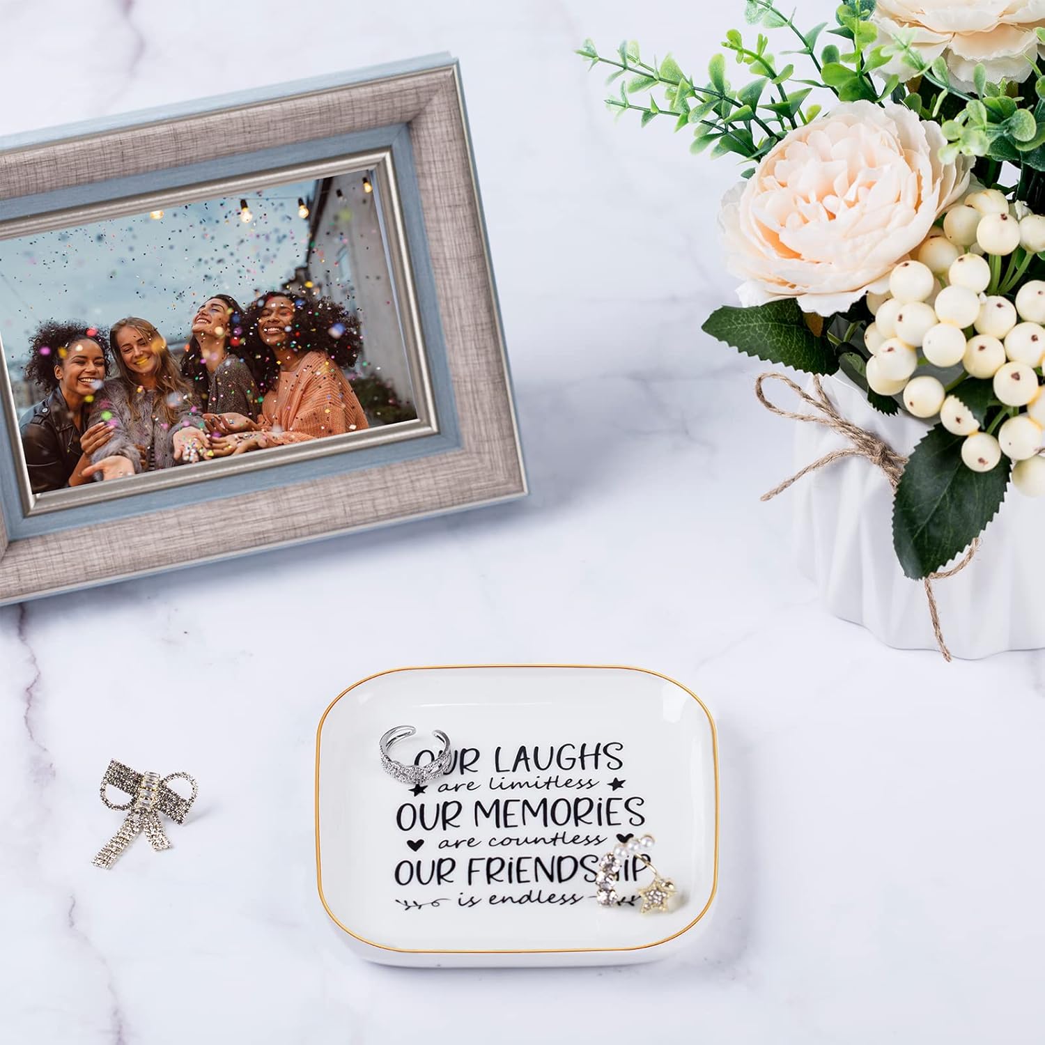 Friendship Gifts for Women Best Friend Jewelry Dish, Our Laughs Are Limitless, Our Memories Are Countless, Our Friendship Is Endless Unique Gifts for Women, Female Friend Birthday Christmas