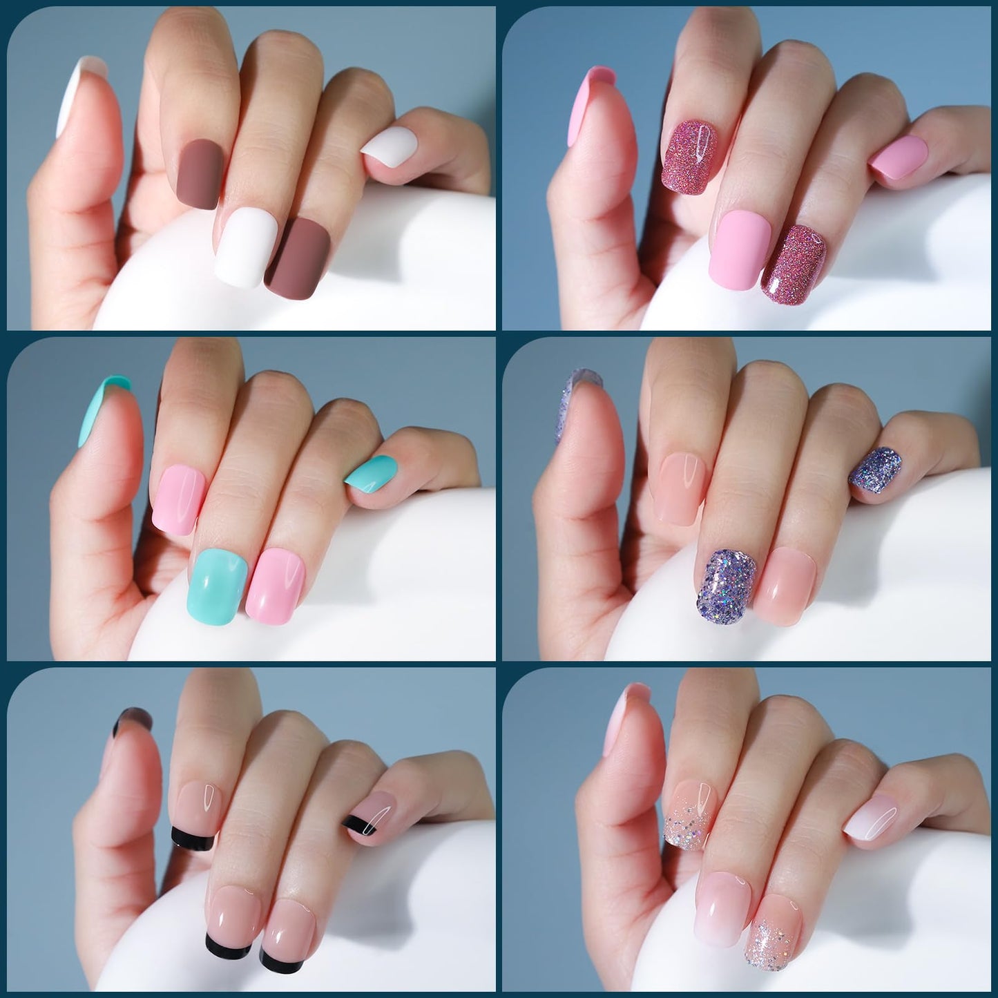 Press on Nails Set 576PCS 24 Colors Short Square Matte Glossy Glitter Natural Fit Lightweight Fake Nails for Nail Art