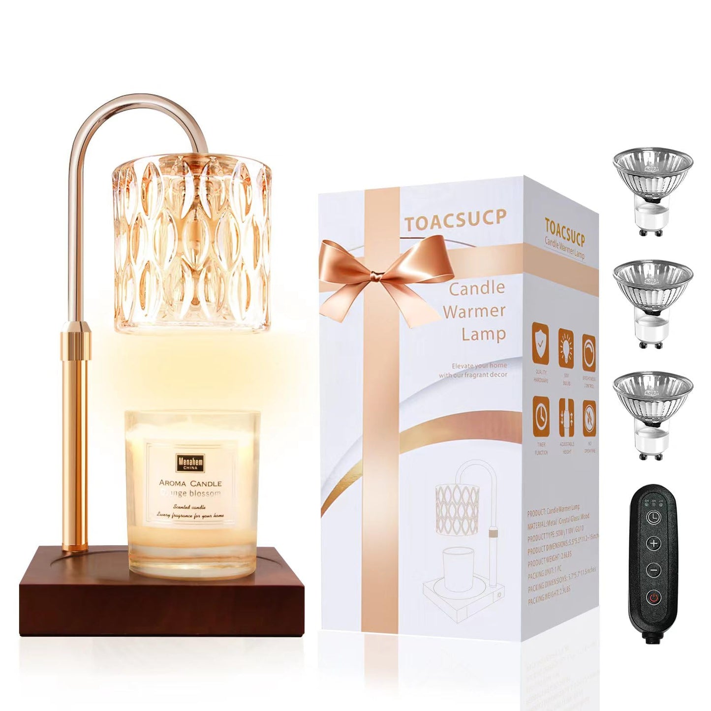 Candle Warmer Lamp with Timer – Dimmable Adjustable Height Candle Melter with Bulbs
