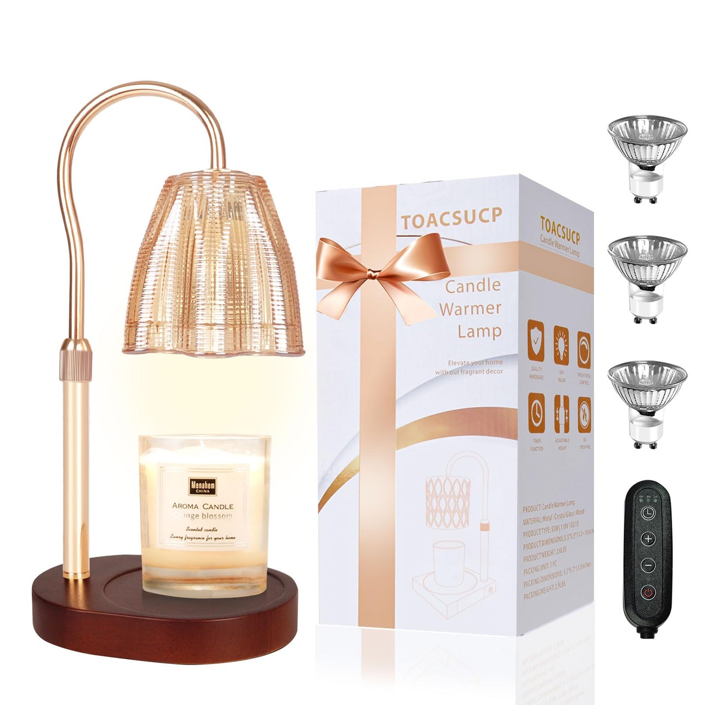 Candle Warmer Lamp with Timer – Dimmable Adjustable Height Candle Melter with Bulbs