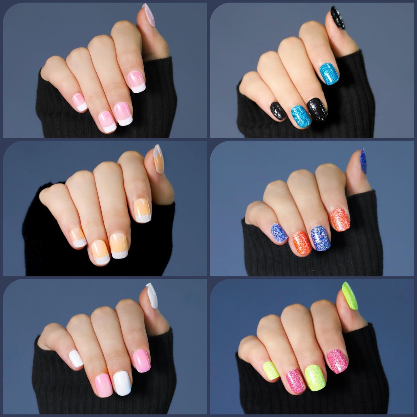 Press on Nails Set 576PCS 24 Colors Short Square Matte Glossy Glitter Natural Fit Lightweight Fake Nails for Nail Art