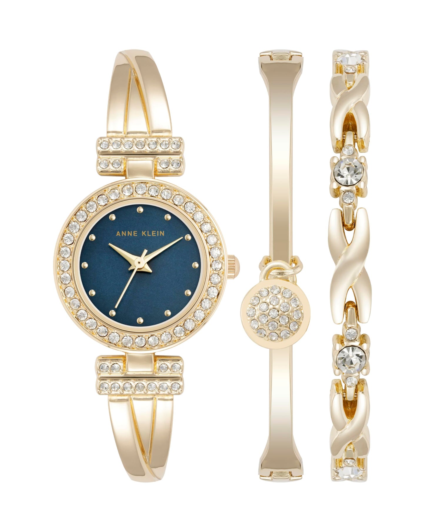 Anne Klein Women’s Crystal Accented Bangle Watch & Bracelet Set – Elegant Gold-Tone Jewelry Set