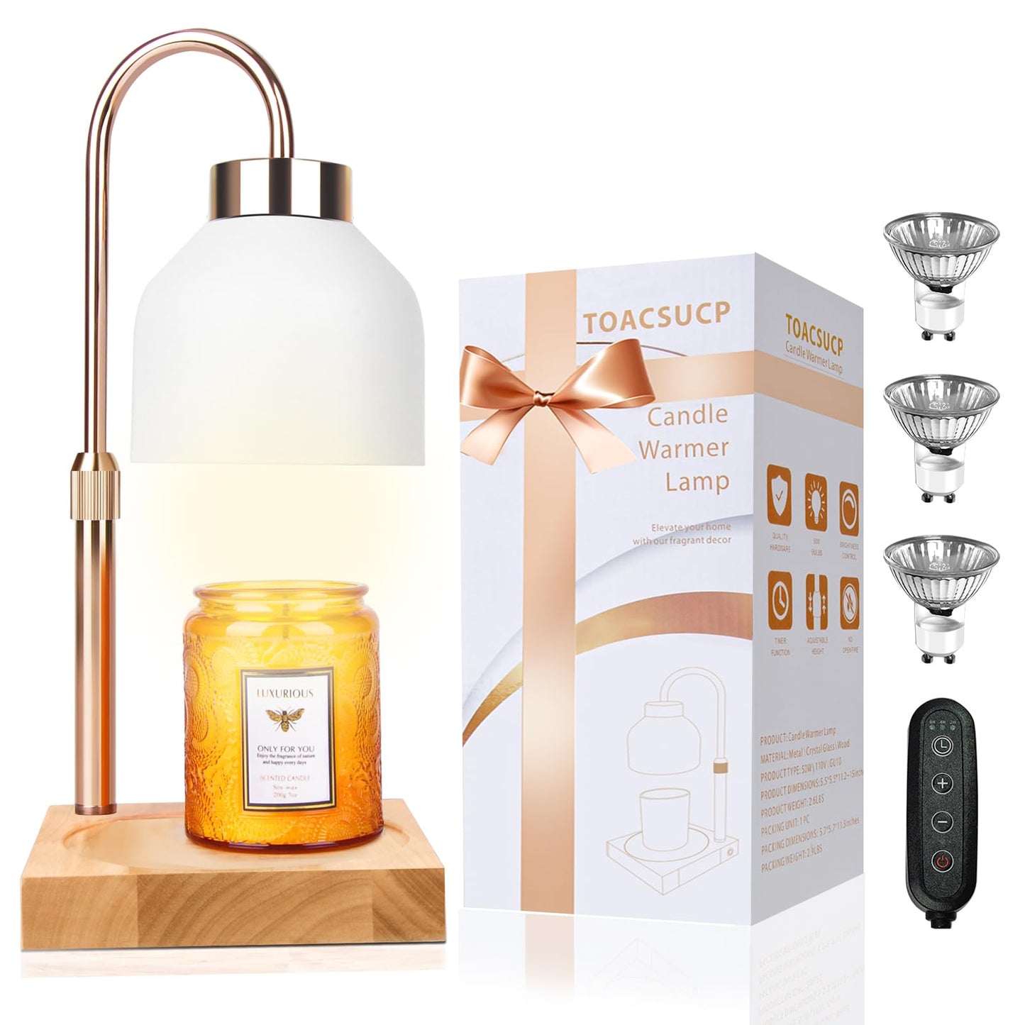 Candle Warmer Lamp with Timer – Dimmable Adjustable Height Candle Melter with Bulbs