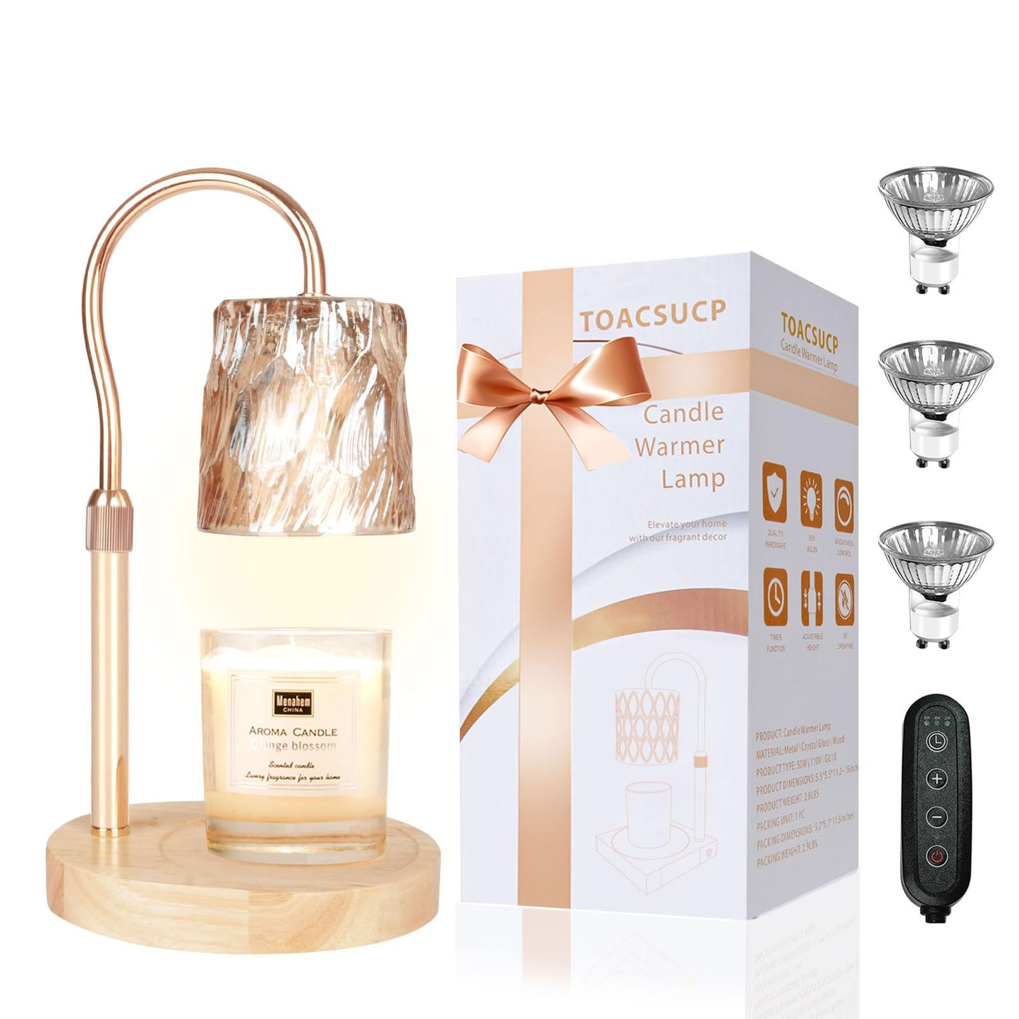 Candle Warmer Lamp with Timer – Dimmable Adjustable Height Candle Melter with Bulbs