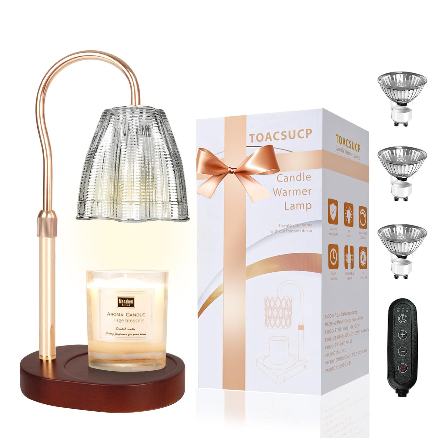 Candle Warmer Lamp with Timer – Dimmable Adjustable Height Candle Melter with Bulbs