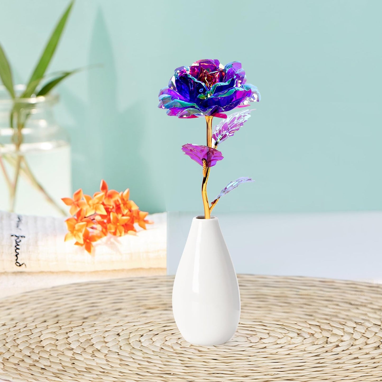 Artificial Rose Flower Gift with Vase – Elegant Decorative Gift for Mom, Wife or Her