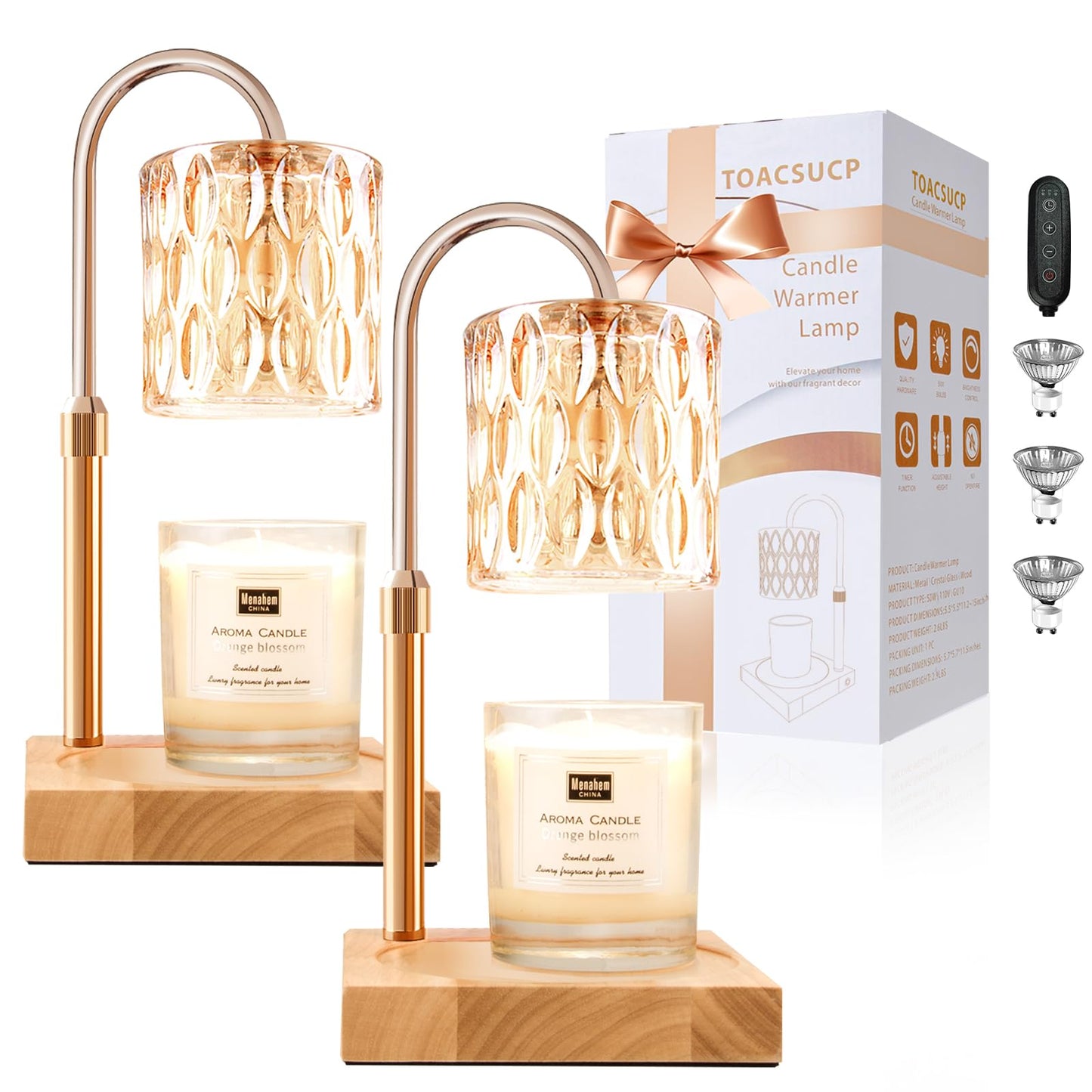 Candle Warmer Lamp with Timer – Dimmable Adjustable Height Candle Melter with Bulbs