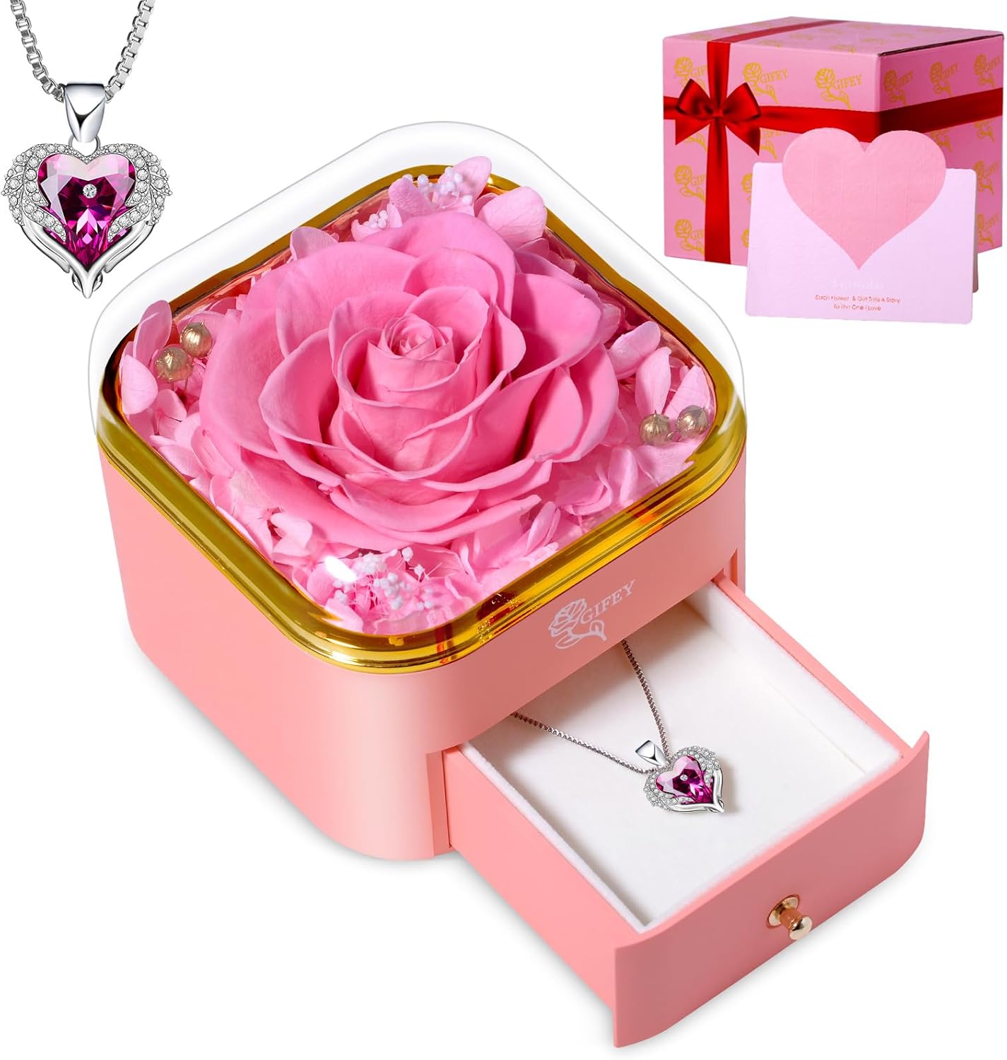 Christmas Flower Gifts for Her,Preserved Red Rose with Necklace,Preserved Flowers for Delivery Prime Gifts for Women Mom Wife Girlfriend Gifts Ideas on Birthday Anniversary Christmas Valentines Day