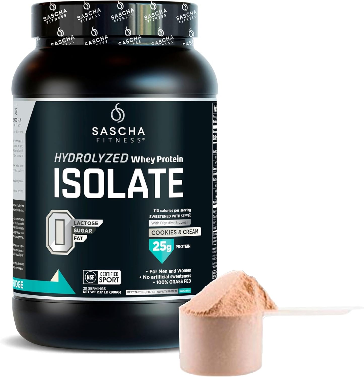 Hydrolyzed Whey Protein Isolate,100% Grass-Fed (2 Pounds, Cookies & Cream)
