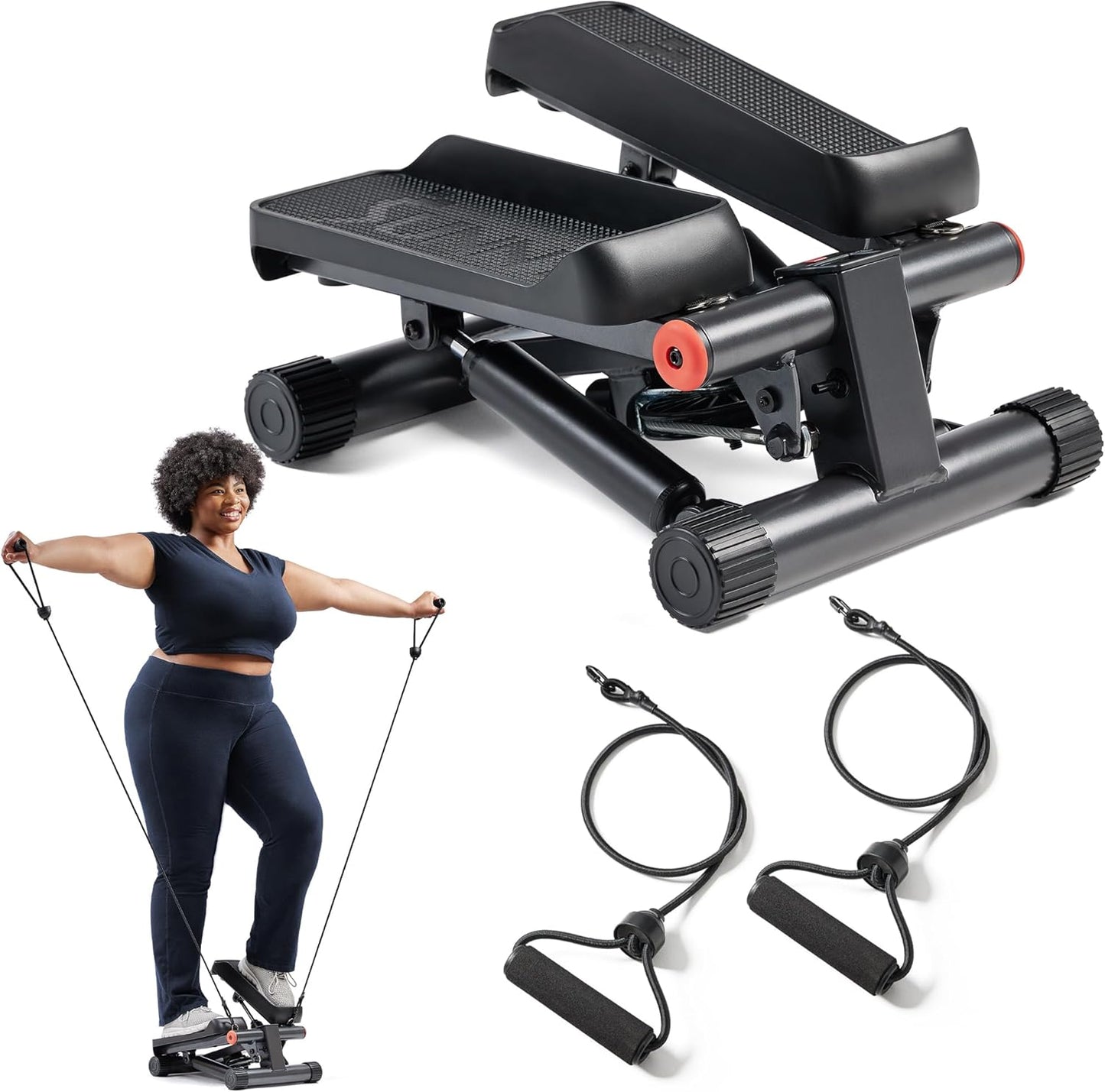 Mini Stepper for Exercise at Home, Stair Step Workout Machine with Resistance Band and over 300Lb Weight Capacity, Optional Twist Motion and Free Sunnyfit App Connection