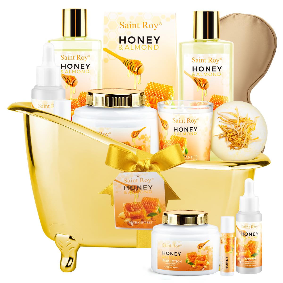 Christmas Gifts for Women Bath & Body Gift Set, Luxury Home Spa Bath Gift Basket, Honey Almond Scented Bath Set, Pamper Gifts Birthday Gifts & Teens, Spa Kit Gift, Home Spa Gifts for Men Dad