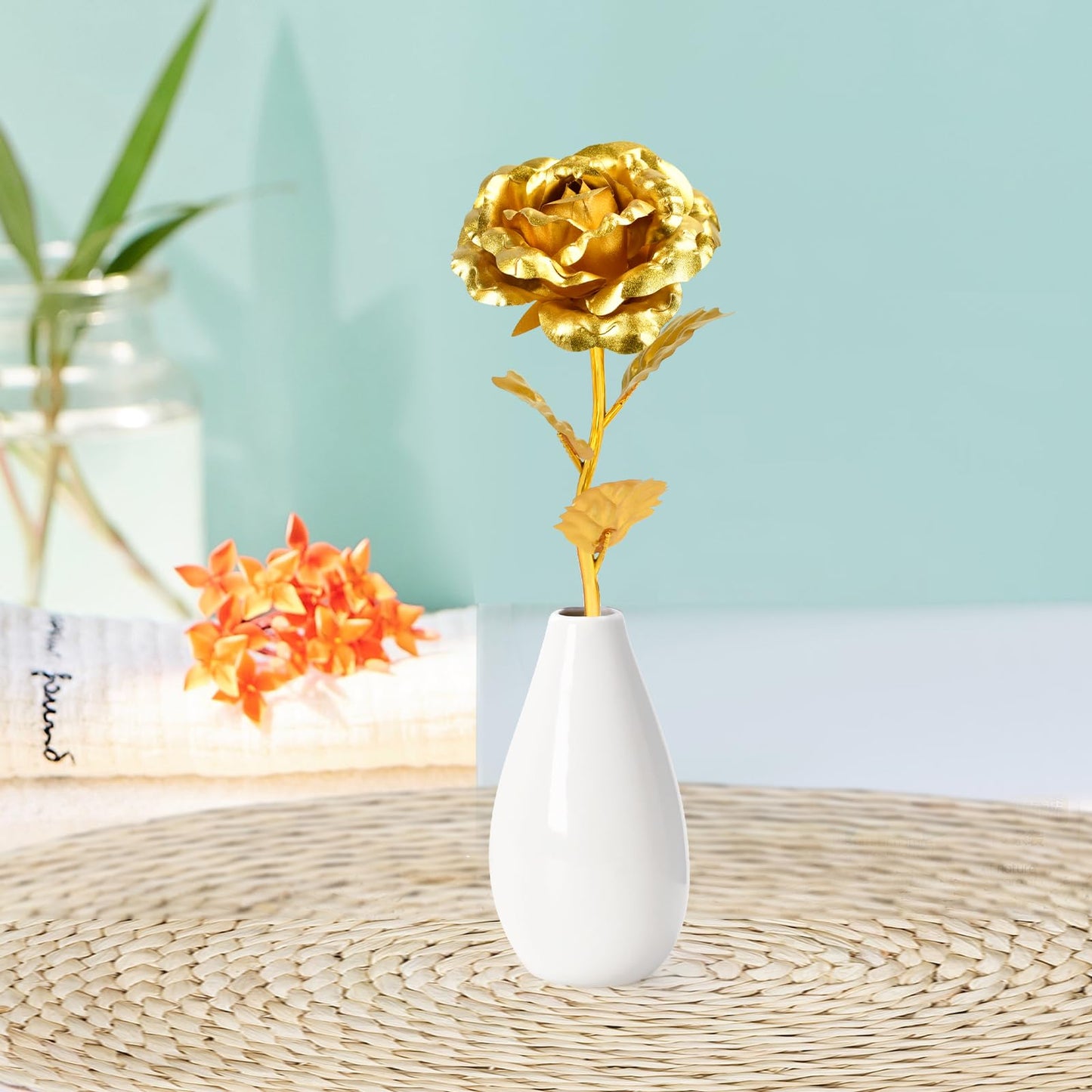 Artificial Rose Flower Gift with Vase – Elegant Decorative Gift for Mom, Wife or Her