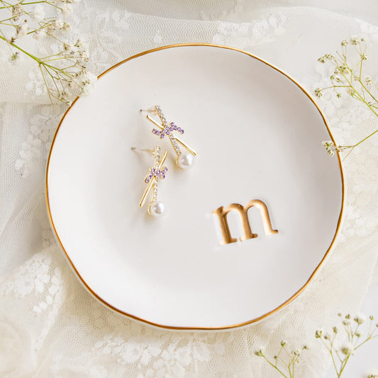 Ceramic Jewelry Tray White Trinket Dish for Rings Earrings Necklace Watch Keys