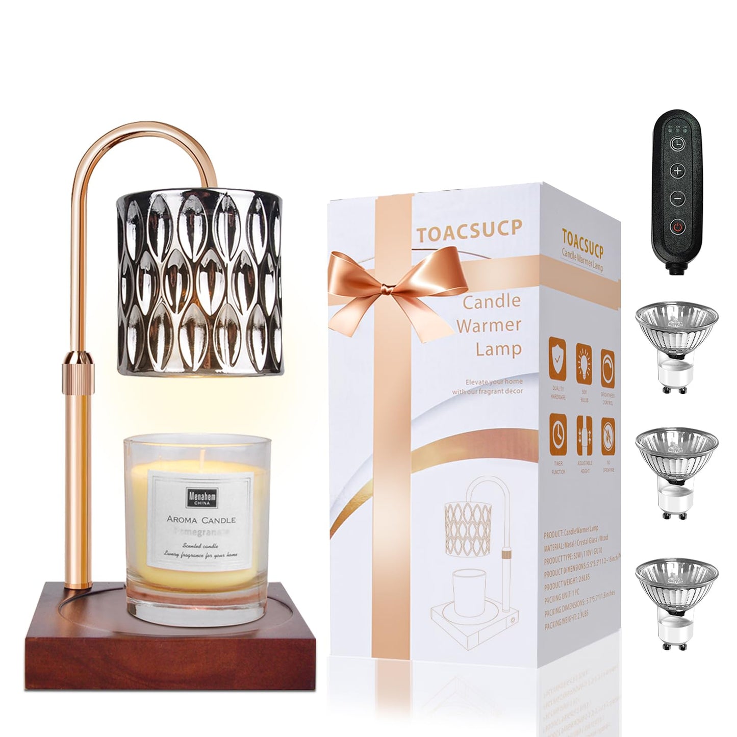 Candle Warmer Lamp with Timer – Dimmable Adjustable Height Candle Melter with Bulbs