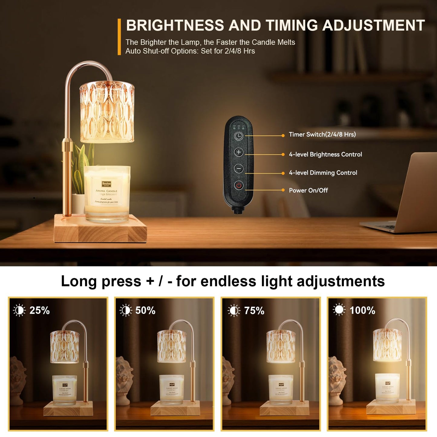 Candle Warmer Lamp with Timer – Dimmable Adjustable Height Candle Melter with Bulbs
