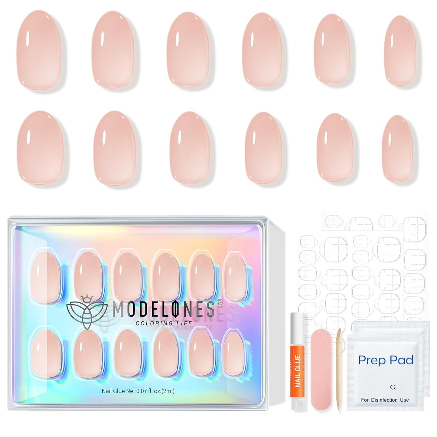 Short Oval Press-On Nails Kit – 32PCS Fake Nails with Glue & Adhesive Tabs for DIY Manicure