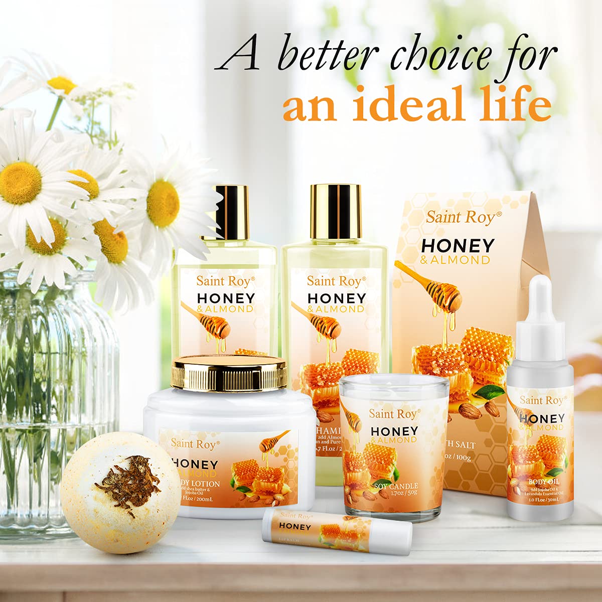 Christmas Gifts for Women Bath & Body Gift Set, Luxury Home Spa Bath Gift Basket, Honey Almond Scented Bath Set, Pamper Gifts Birthday Gifts & Teens, Spa Kit Gift, Home Spa Gifts for Men Dad