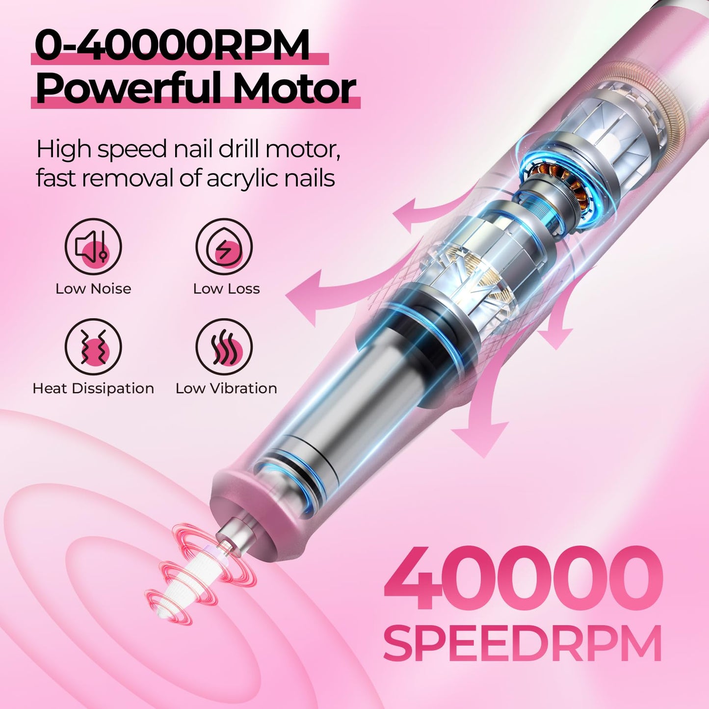 40000RPM Electric Nail Drill Kit – Professional Nail File Machine with LCD Display