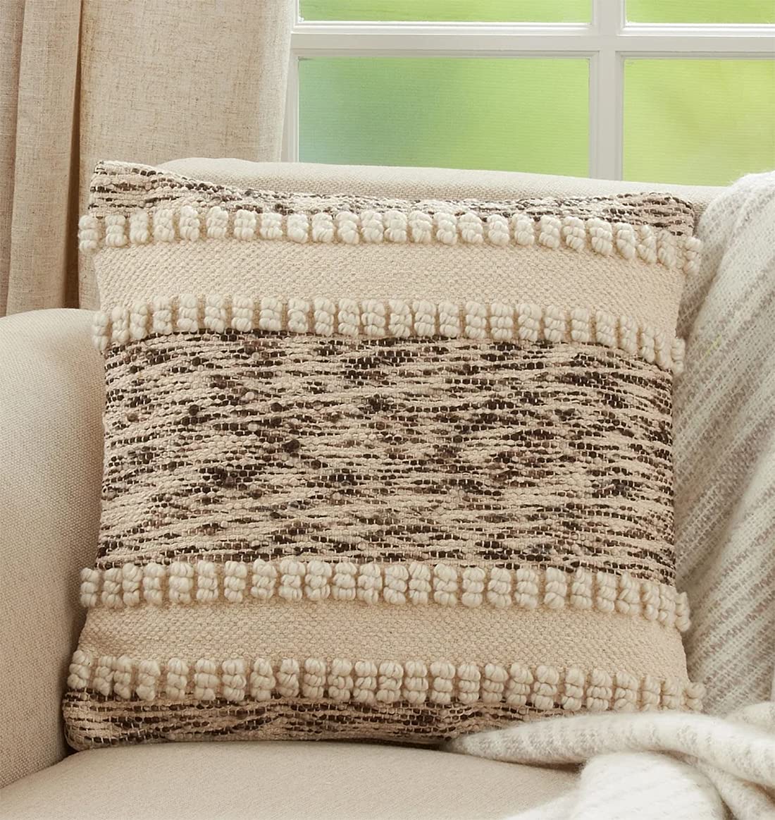 Fennco Styles Ivory Woven Textured Pillow Cover, 18 x 18