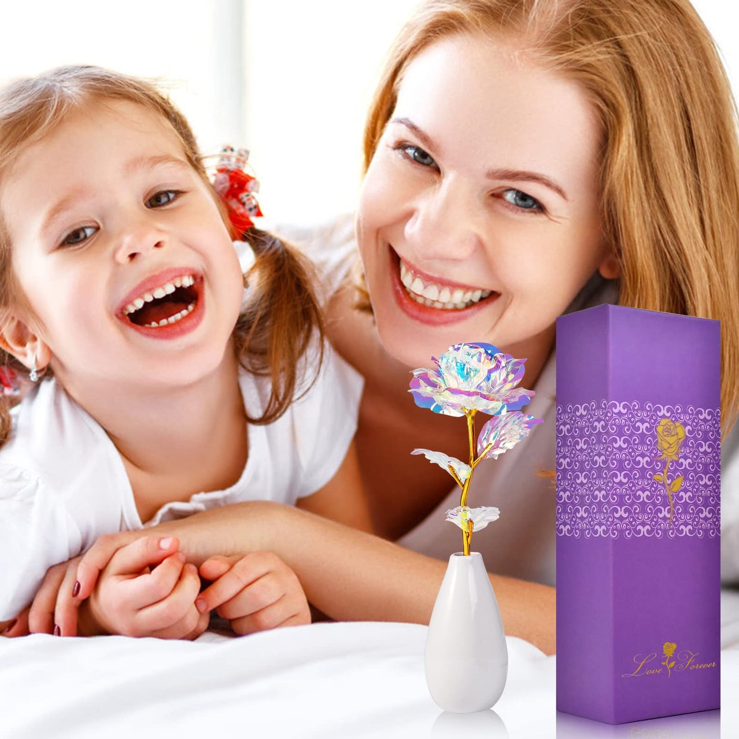 Artificial Rose Flower Gift with Vase – Elegant Decorative Gift for Mom, Wife or Her