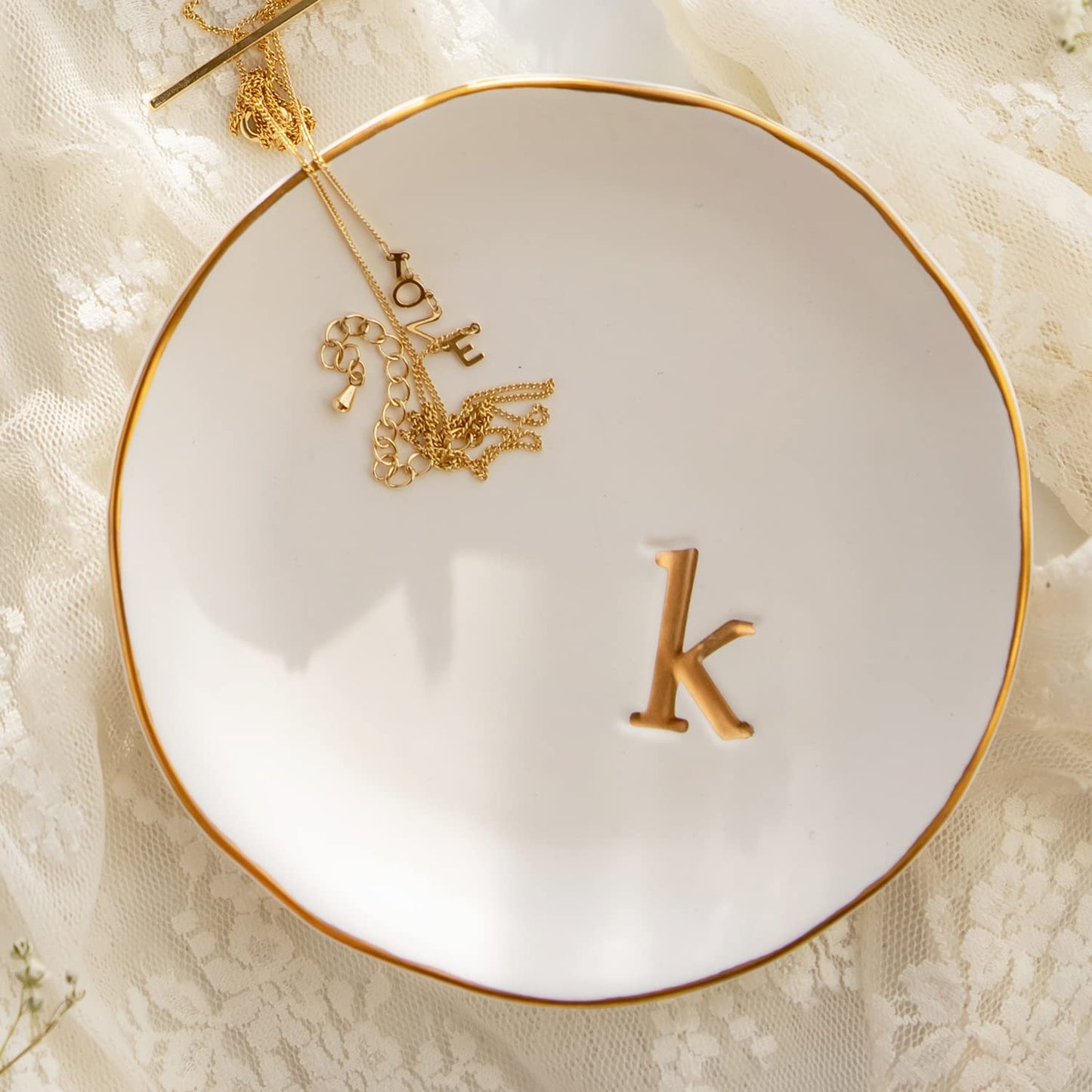 Ceramic Jewelry Tray White Trinket Dish for Rings Earrings Necklace Watch Keys
