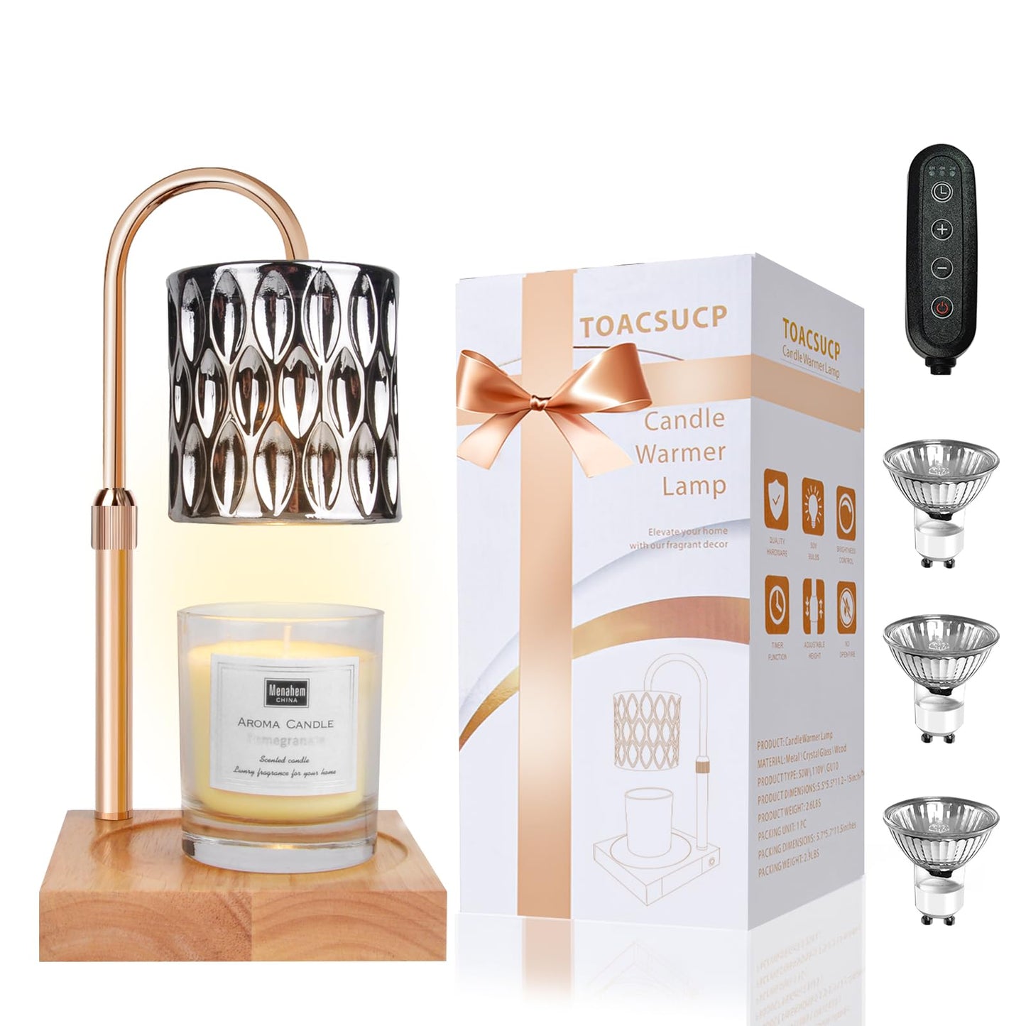 Candle Warmer Lamp with Timer – Dimmable Adjustable Height Candle Melter with Bulbs